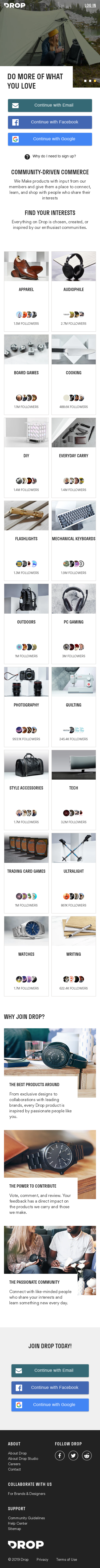 Example of Design for Online Communities, Mobile Landing Page by drop.com | Mobile Landing Page Design