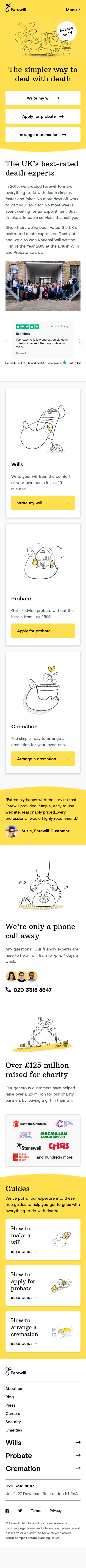 Example of Design for Sensitive Subjects, Mobile Landing Page by farewill.com | Mobile Landing Page Design