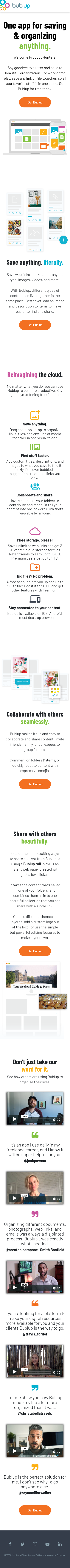 Example of Design for Internet & Telecom, Mobile Landing Page by bublup.com/go/product-hunt | Mobile Landing Page Design
