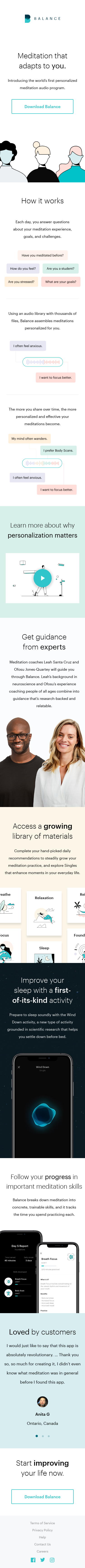 Example of Design for People & Society, Religion & Belief, Mobile Landing Page by balanceapp.com | Mobile Landing Page Design
