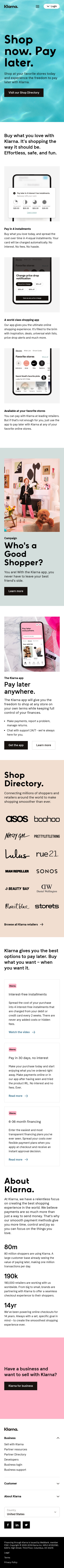 Example of Design for Shopping, Mobile Landing Page by klarna.com | Mobile Landing Page Design