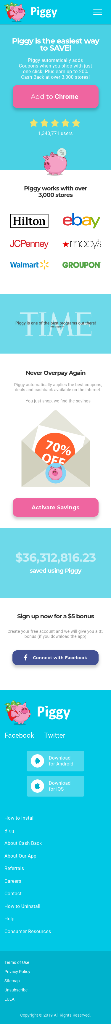 Example of Design for Shopping, Consumer Resources, Coupons & Discount Offers, Mobile Landing Page by joinpiggy.com | Mobile Landing Page Design