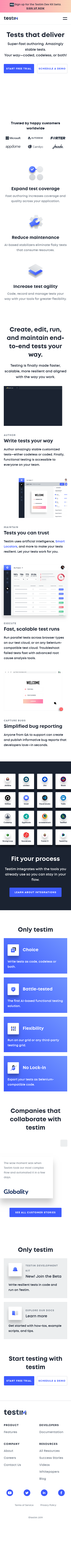 Example of Design for Computers & Electronics, Programming, Mobile Landing Page by testim.io | Mobile Landing Page Design