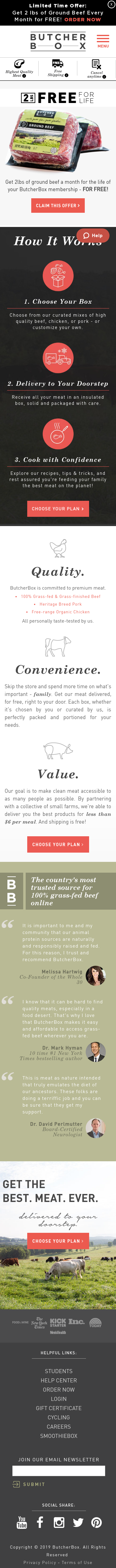 Example of Design for Food & Drink, Food, Meat & Seafood, Mobile Landing Page by butcherbox.com | Mobile Landing Page Design