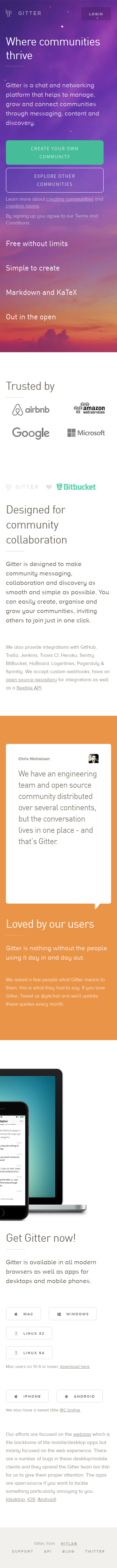 Example of Design for Computers & Electronics, Software, Mobile Landing Page by gitter.im | Mobile Landing Page Design