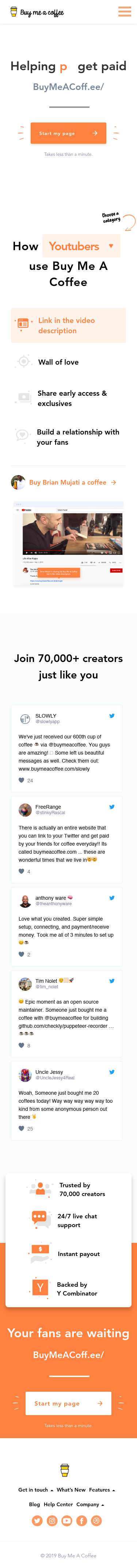 Example of Design for Uncategorized, Mobile Landing Page by buymeacoffee.com | Mobile Landing Page Design