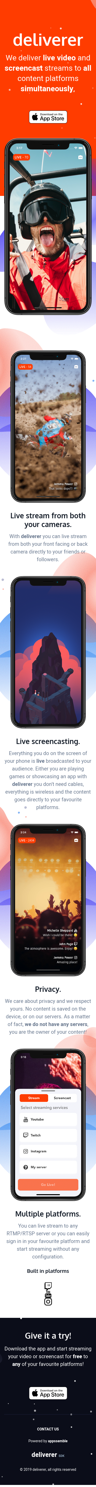 Example of Design for Arts & Entertainment, TV & Video, Online Video, Mobile Landing Page by deliverer.live | Mobile Landing Page Design