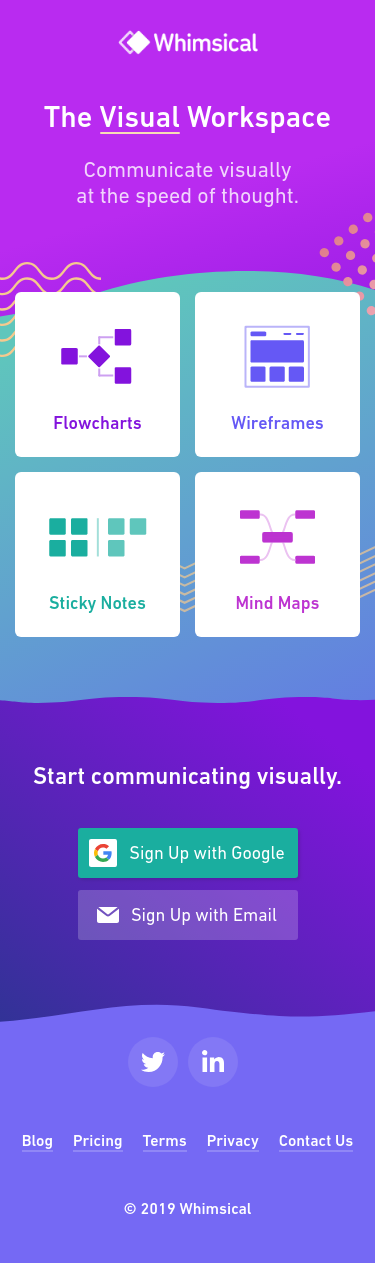 Example of Design for Computers & Electronics, Software, Mobile Landing Page by whimsical.com | Mobile Landing Page Design