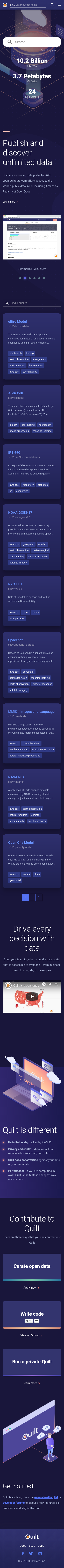 Example of Design for Science, Mobile Landing Page by open.quiltdata.com | Mobile Landing Page Design