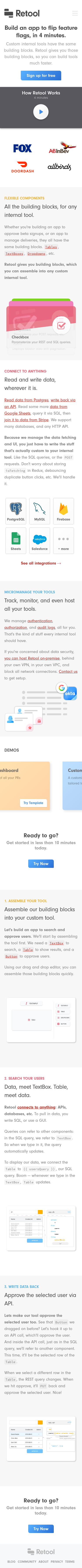 Example of Design for Computers & Electronics, Software, Mobile Landing Page by retool.com | Mobile Landing Page Design