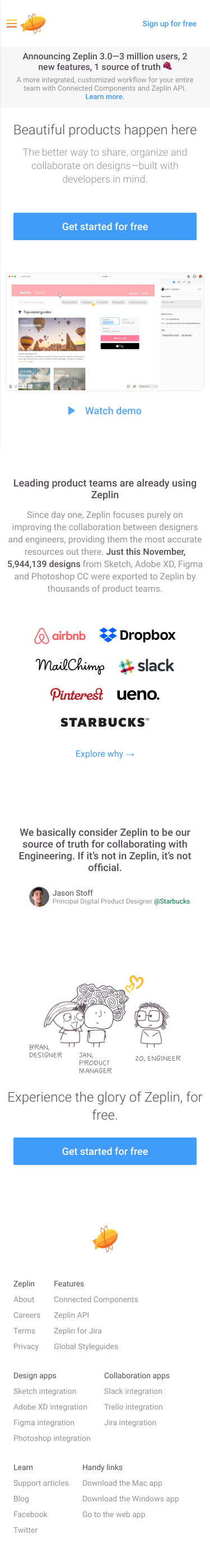 Example of Design for Computers & Electronics, Software, Mobile Landing Page by zeplin.io | Mobile Landing Page Design