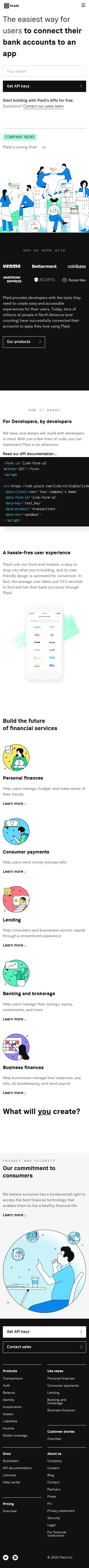 Example of Design for Finance, Mobile Landing Page by plaid.com-V3 | Mobile Landing Page Design