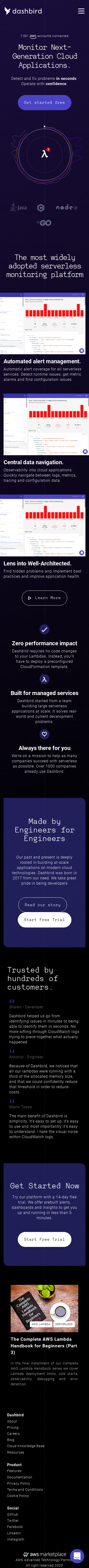 Example of Design for Internet & Telecom, Web Services, Mobile Landing Page by dashbird.io | Mobile Landing Page Design