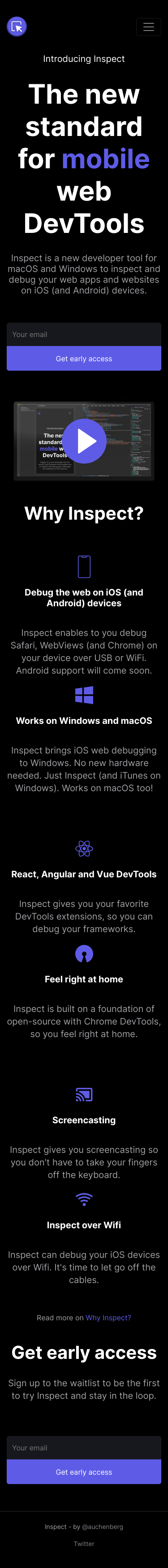 Example of Design for Computers & Electronics, Software, Mobile Landing Page by inspect.dev | Mobile Landing Page Design