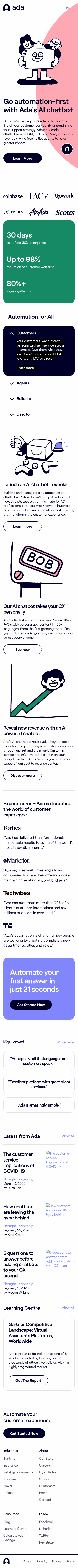 Example of Design for Business & Industrial, Mobile Landing Page by ada.support | Mobile Landing Page Design