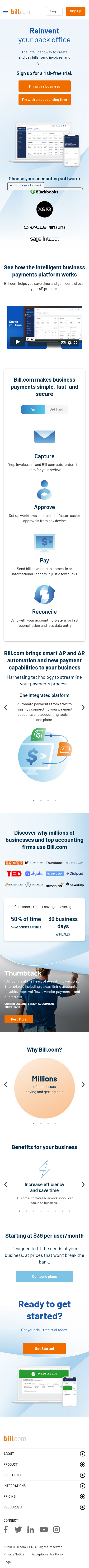 Example of Design for Finance, Accounting & Auditing, Mobile Landing Page by bill.com | Mobile Landing Page Design