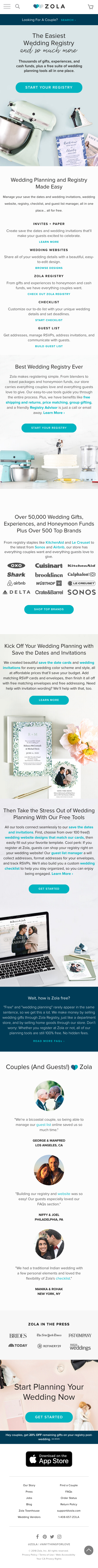 Example of Design for People & Society, Family & Relationships, Marriage, Mobile Landing Page by zola.com | Mobile Landing Page Design
