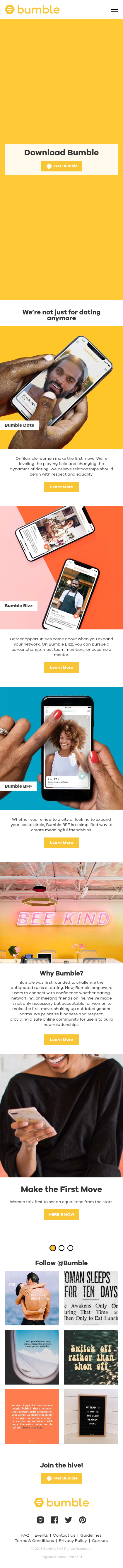 Example of Design for People & Society, Family & Relationships, Mobile Landing Page by bumble.com | Mobile Landing Page Design