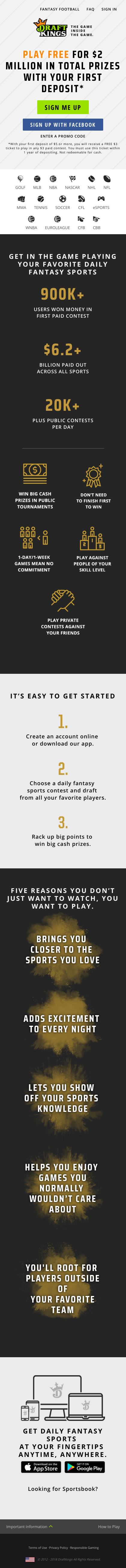 Example of Design for Sports, Fantasy Sports, Mobile Landing Page by draftkings.com | Mobile Landing Page Design