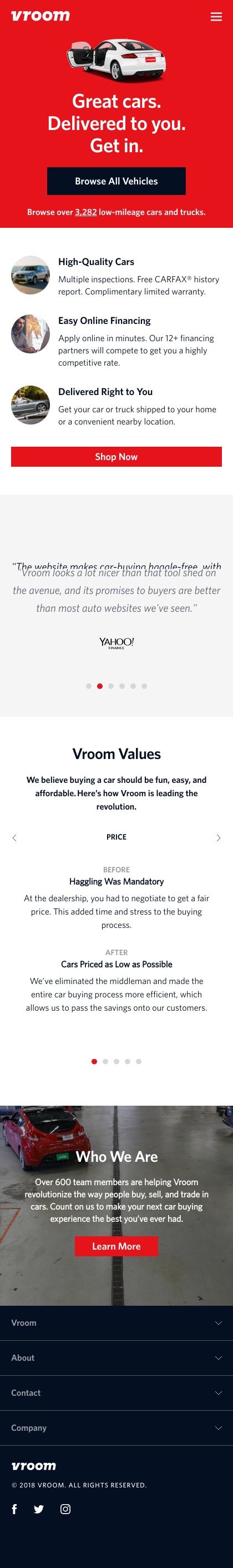 Example of Design for Autos & Vehicles, Vehicle Shopping, Used Vehicles, Mobile Landing Page by vroom.com | Mobile Landing Page Design
