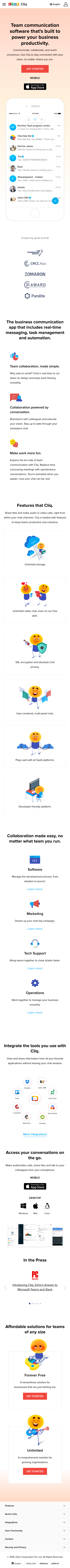 Example of Design for Computers & Electronics, Software, Business & Productivity Software, Mobile Landing Page by zoho.com/cliq/ | Mobile Landing Page Design