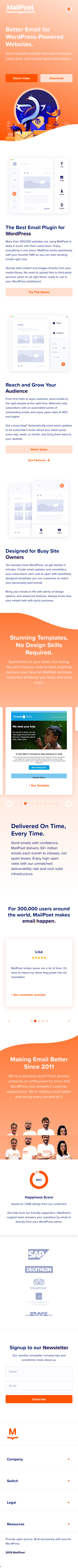 Example of Design for Internet & Telecom, Mobile Landing Page by mailpoet.com | Mobile Landing Page Design