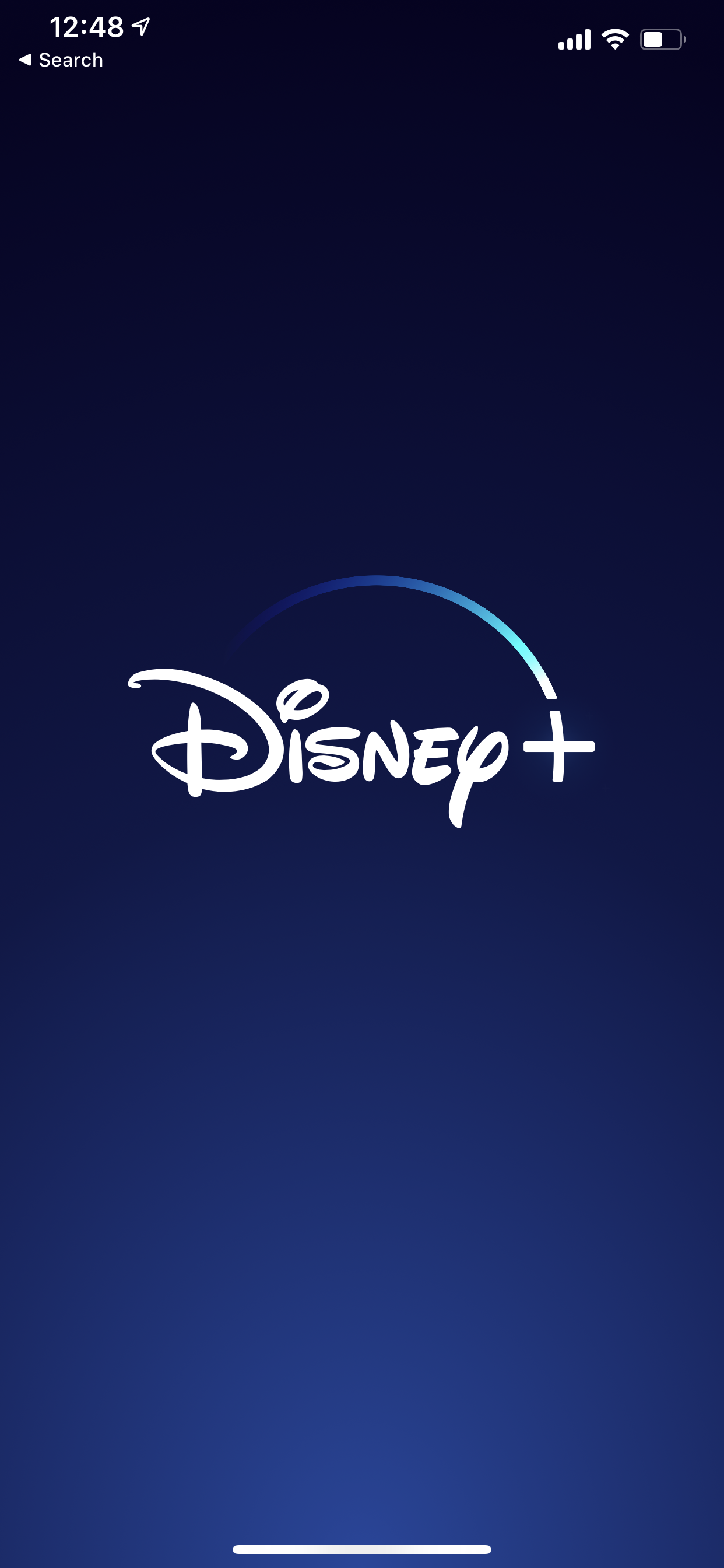 Example of App Design for iOS with the following features: interstitial ~ splash, minimal, loading state. App by DisneyPlus (iPhone X)