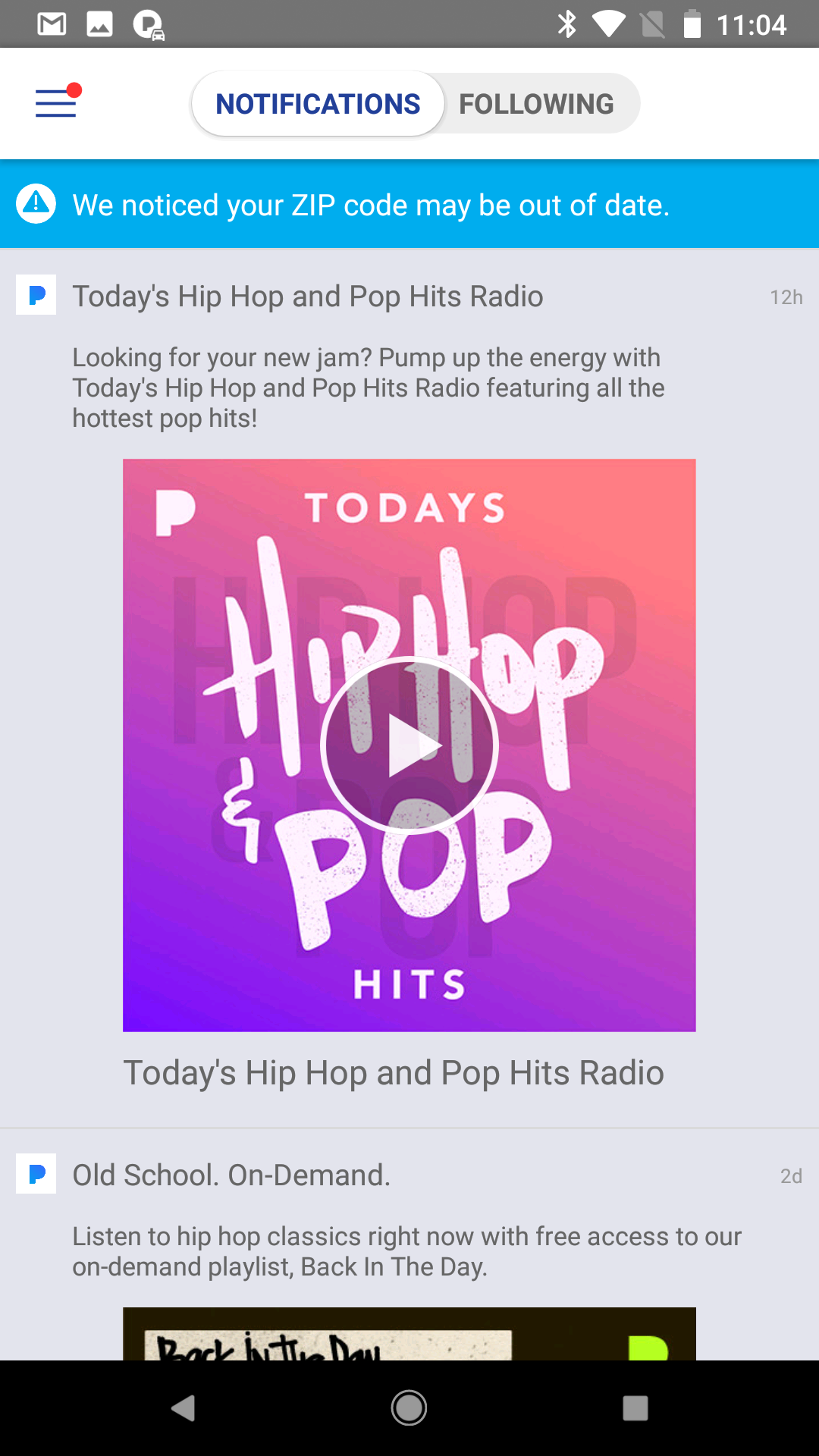Example of App Design for Android with the following features: content (image dominant), navigation ~ menu, feed, text button, segmented control, icon button. App by Pandora (Android)