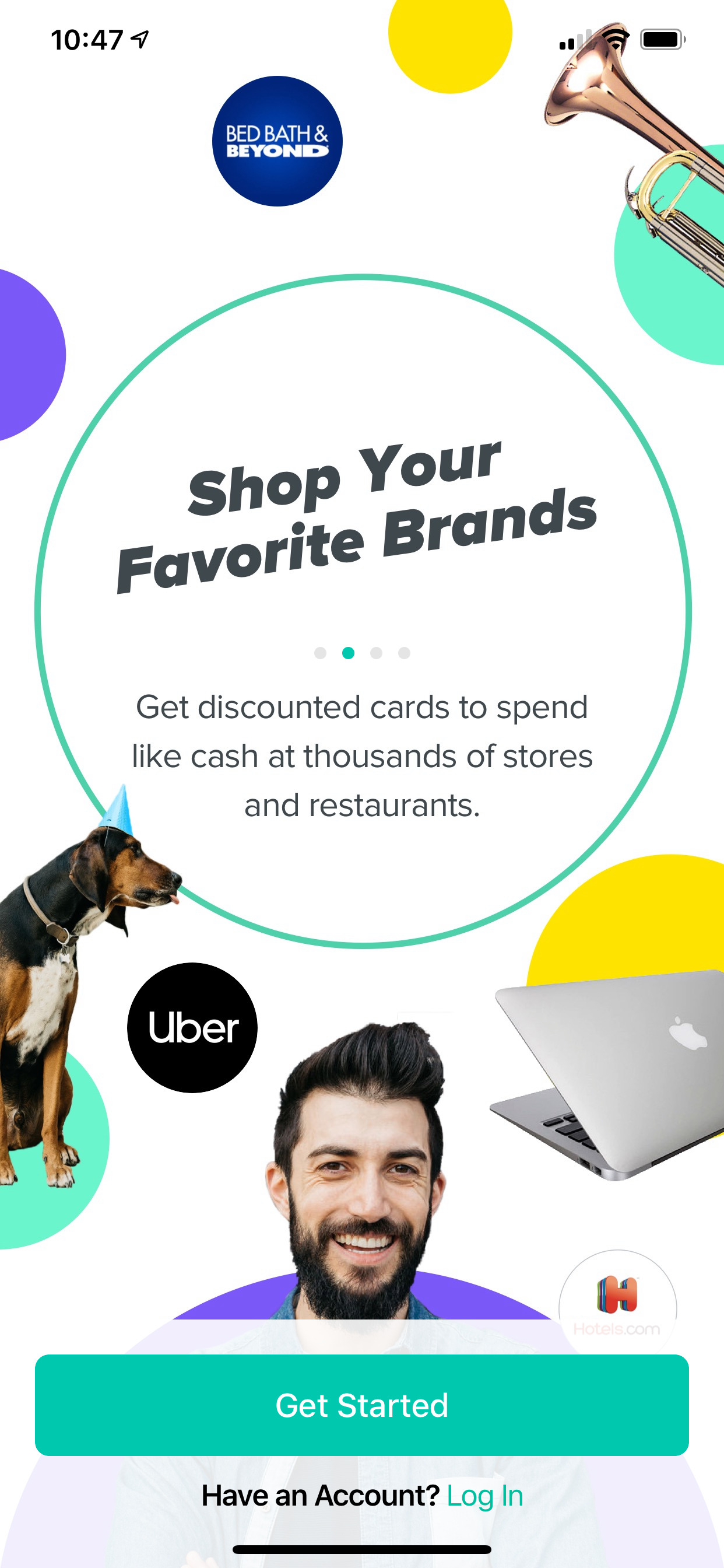 Example of App Design for iOS with the following features: content (image dominant), onboarding, signup ~ login, text button, paging, background image. App by Raise (iPhone X)