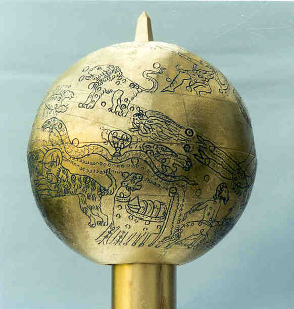 mainz globe: cancer, leo, virgo, scorpius, crater, corvus, hydra, lupus, argo navis, centaurus and the milky way