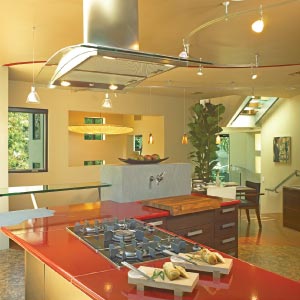 The kitchen�s L-shaped floor plan, created by Troy Adams