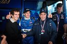 Alain Prost, left and Jarno Trulli celebrate their 2nd place European Grand Prix, Rd 14, Nurburgring, Germany, 26 September 1999. World © Sutton