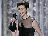 Double triumph: Anne Hathaway gave an emotional speech after winning the award for Best Supporting Actress at the SAG awards