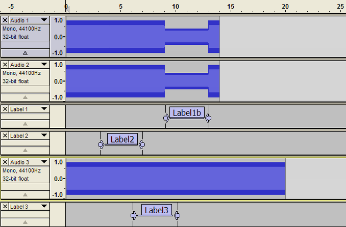 Two track groups after a deletion edit