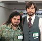 Close call: Ashton Kutcher, right, and Josh Gad, left, closely resemble the two founders of Apple Computers, but critics don't seem to think it's enough