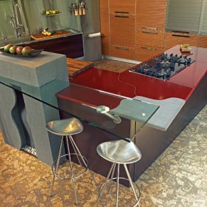 lavastone provide a striking contrast on the countertop