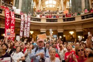 Protesters at the Wisconsin state capitol building.