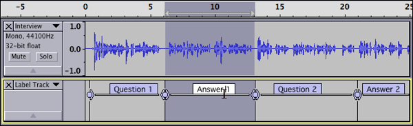 a mono track with a label track and four labels
