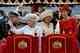 Britain's Queen Elizabeth II, 2nd left. Prince Philip, left, Camilla Duchess of Cornwall, 2nd right, and Kate Duchess of Cambridge watch the proceedings from the royal barge during the Diamond Jubilee Pageant on the River Thames in London, Sunday, June 3, 2012. John Stillwell/AP