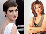 It seems Jennifer Aniston, right, has lost favour with fans, after she was outshone in a poll of the best onscreen hairstyles by Anne Hathaway, left