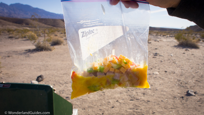 Omelet ingredients in a bag