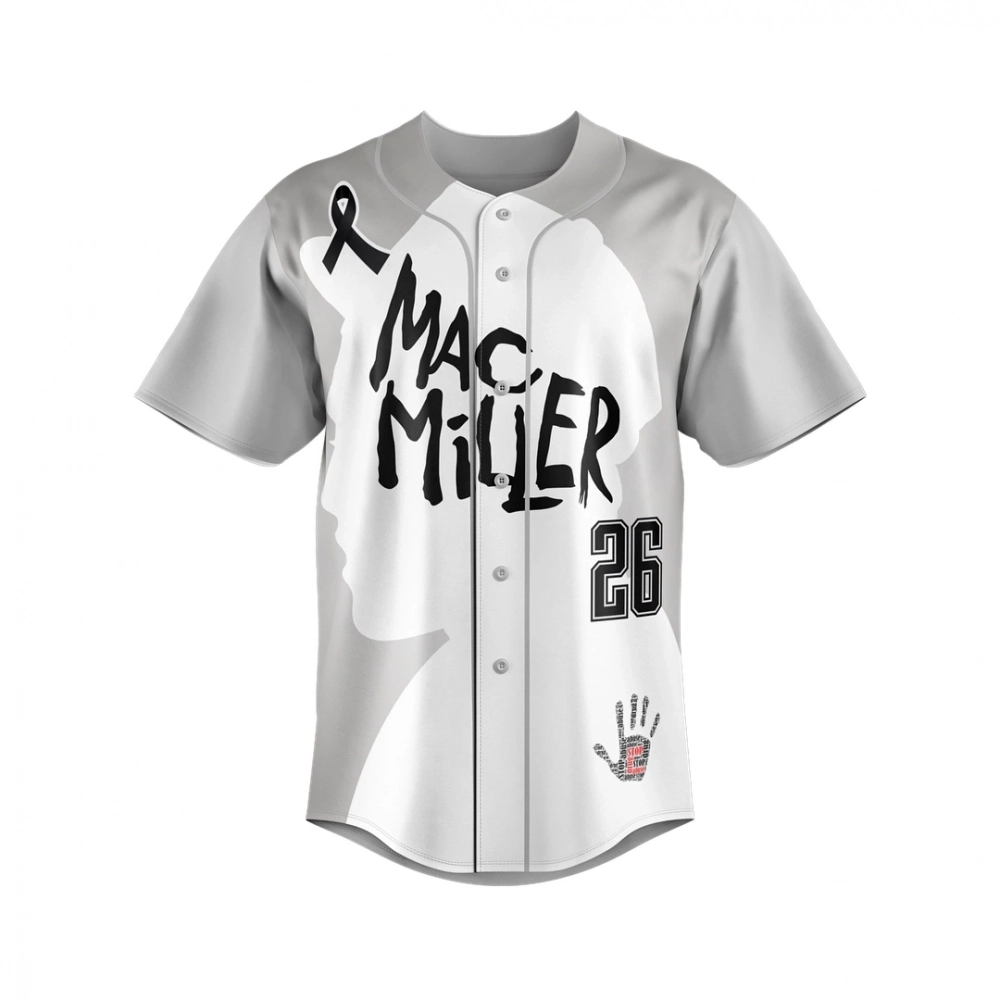 Mac Miller Baseball jersey Design, White Grey and Black Mac Miller Baseball jersey