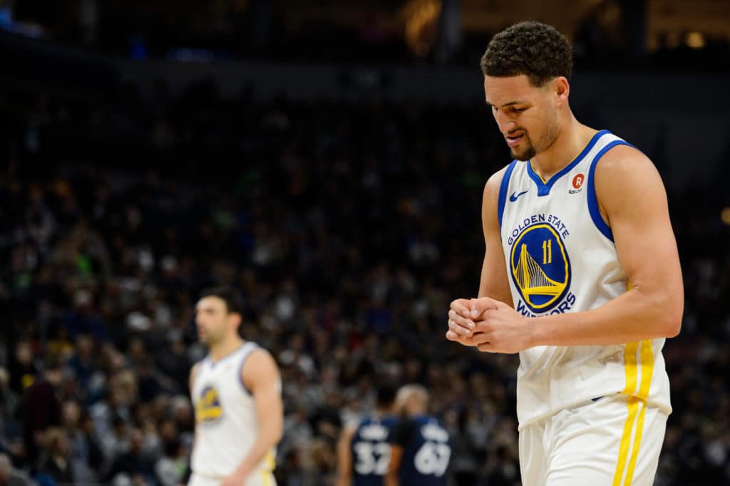 Klay Thompson out for at least four games with sprained right thumb Klay Thompson out for at least four games with sprained right thumb