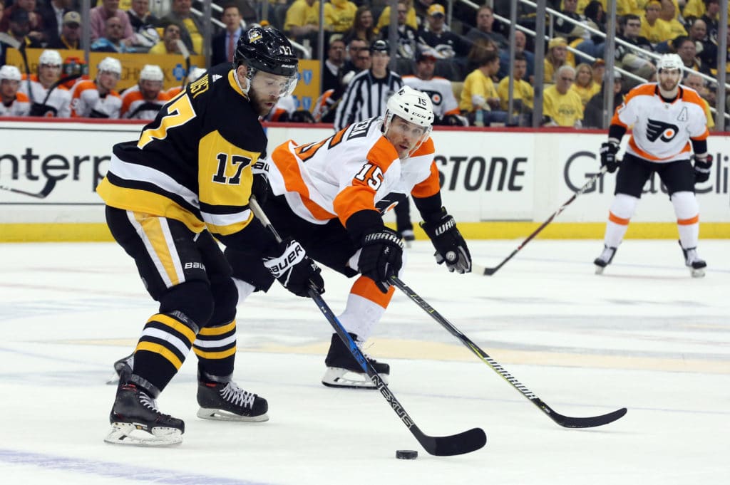 penguins owned the neutral zone in game 1 and flyers need to adjust flyers gear zone