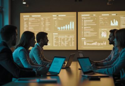 Equipo de trabajo analizando dashboards en tiempo real en un ERP para tomar decisiones empresariales.