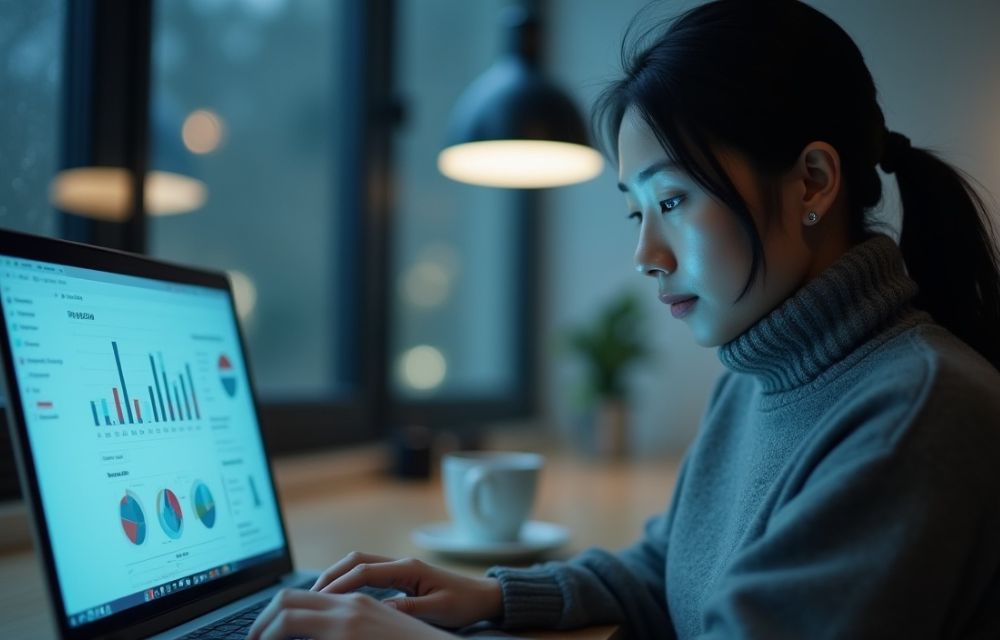 Gerente revisando dashboards en tiempo real con indicadores clave de la empresa.
