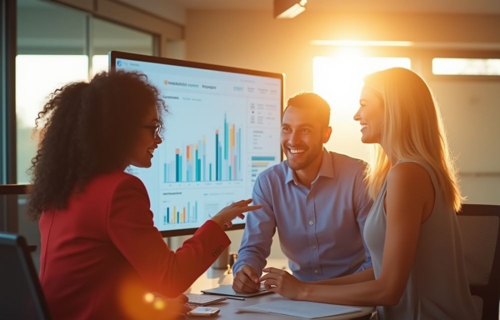 Equipo celebrando resultados positivos al implementar visibilidad operativa con ERP.