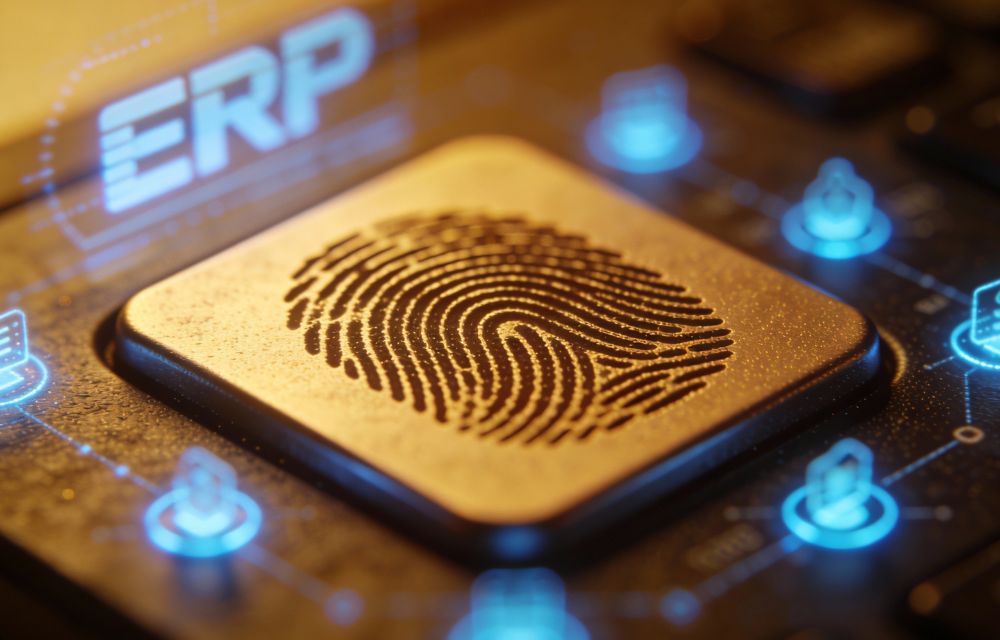 Usuario accediendo al ERP con lector de huella digital para mayor seguridad
