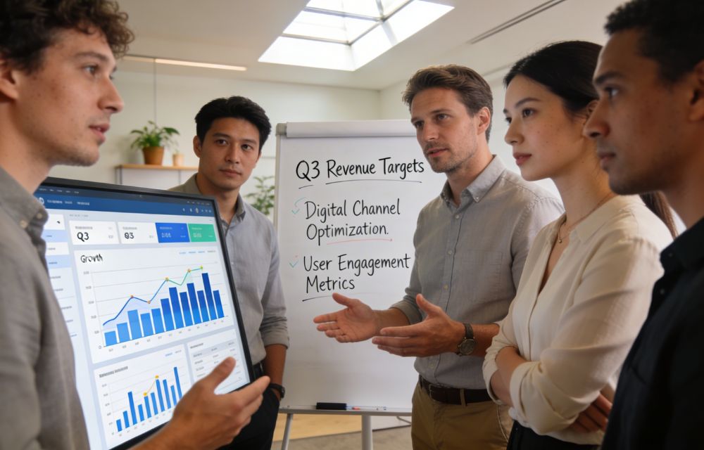 Equipo directivo tomando decisión estratégica tecnológica