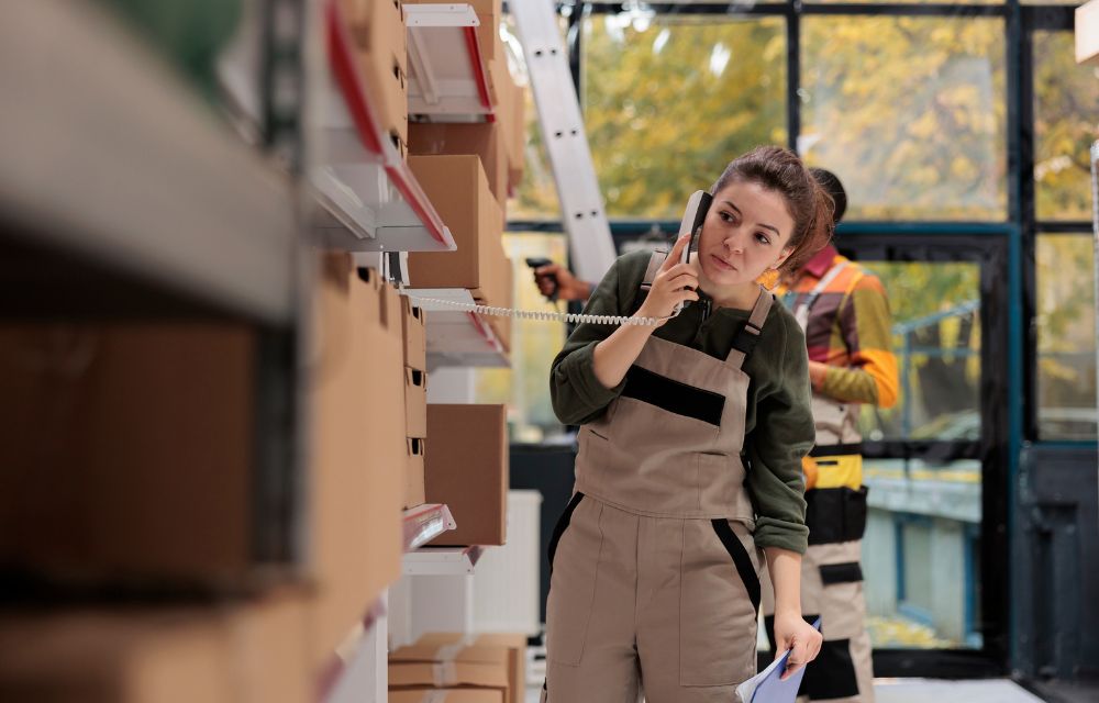 Encargado revisando existencias de inventario en anaqueles de tienda